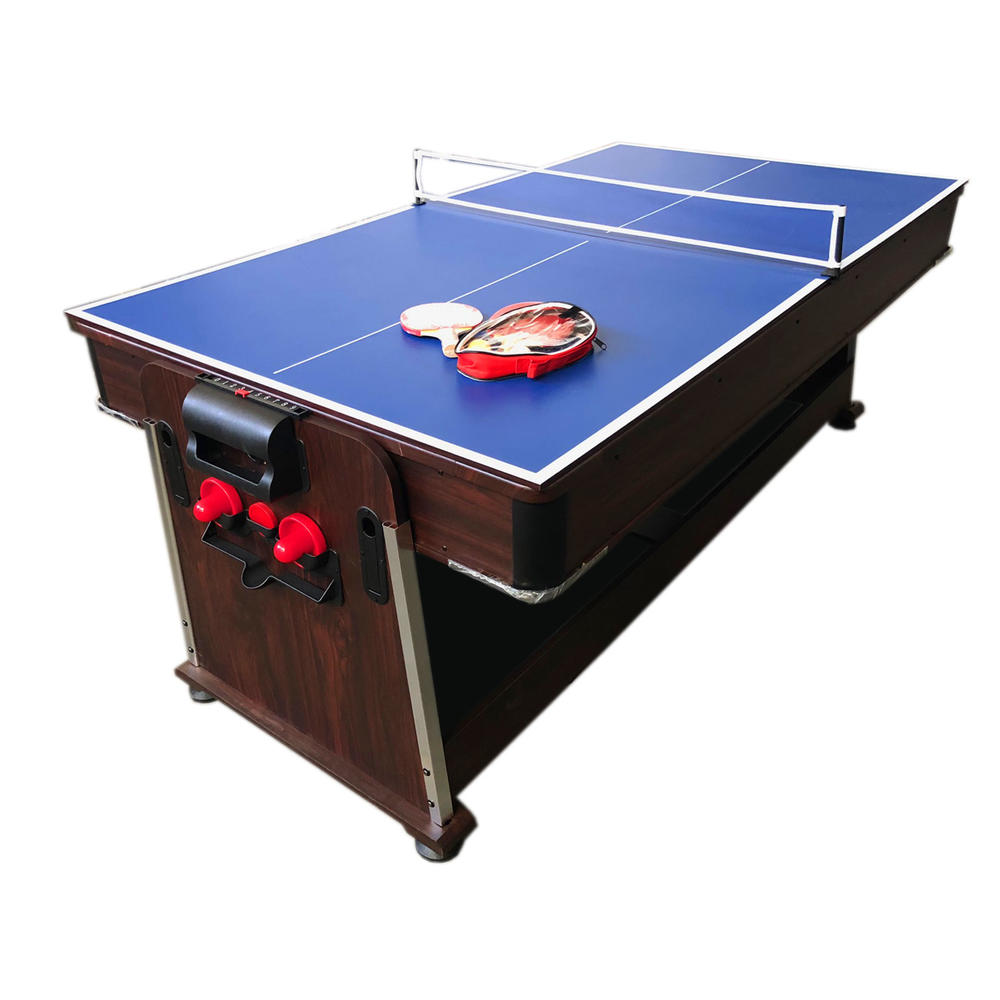 SIMBAUSA 4 in 1 - 7Ft Green Pool Table + Air Hockey + Tennis Table Tennis + Dinner table