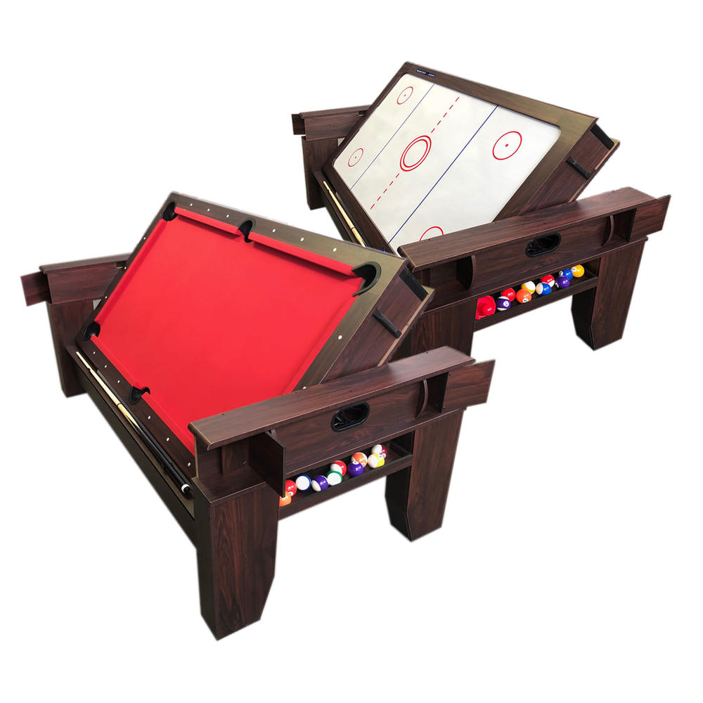SIMBAUSA 2 in 1 - 7Ft Red Pool Table Billiard become an Air Hockey Table with accessories