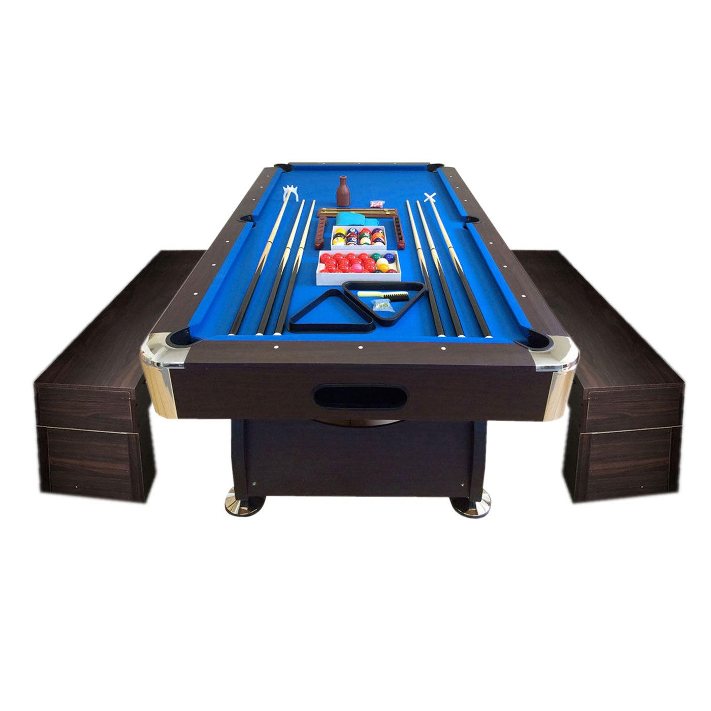 simba usa inc 8' Feet Billiard Pool Table Full Set Accessories Vintage Blue 8FT with benches