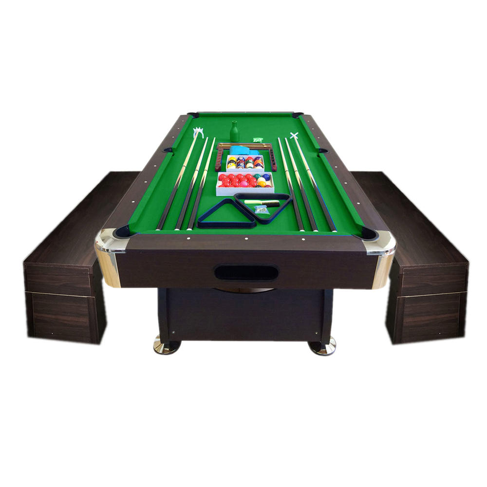 simba usa inc 8' Feet Billiard Pool Table Full Set Accessories Vintage Green 8FT with benches