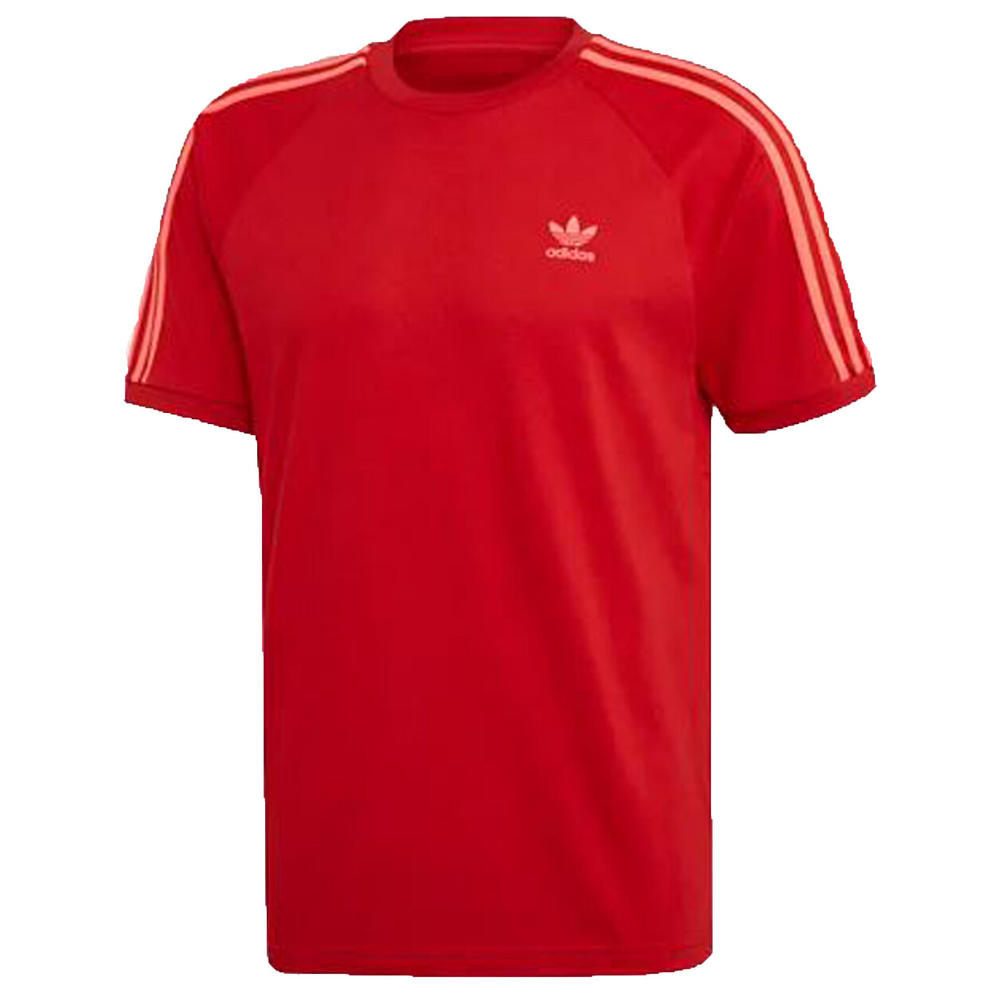 Adidas T-Shirt Cali Originals Red Mens BLC 3-Stripe Lightweight Fashion Tee