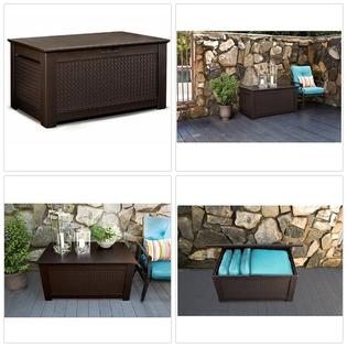 Rubbermaid Resin Patio Storage Bench Rubbermaid 1837304 Patio Deck Box Locking Storage Bench, 93 Gal Dark