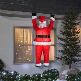 Christmas Decorations Santa Hanging From Roof Airblown Outdoor Holiday Display