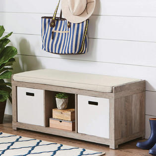 3 Cube Entryway Storage Bench Bench Storage Weathered 3-Cube Organizer Entryway Wood Furniture