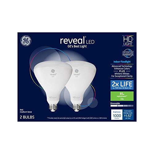 Ge Reveal 2 Pack 85 W Equivalent Dimmable Color Enhancing Br40 Led Light Fixture Bulbs Ge Reveal 2 Pack 85 W Equivalent, Dimmable Indoor Flood Light Fixture