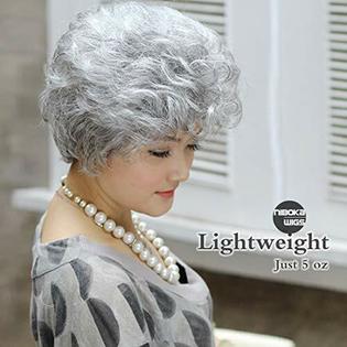 Niboka Short Silver Grey White Wigs Old Women Synthetic Hair Wigs