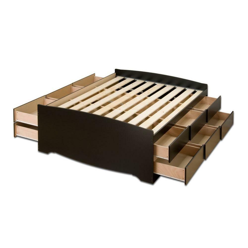 Prepac Tall Queen Size Platform Wood Storage Bed Full Drawers Prepac Tall Queen Size Platform Wood