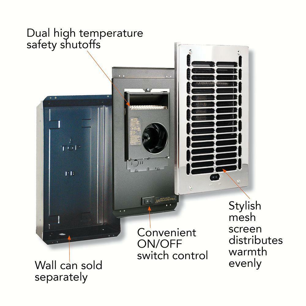 Cadet Rbf101 Electric Wall Heater Bathroom In Wall Fan Forced 1000 Watt 120 Volt Chrome