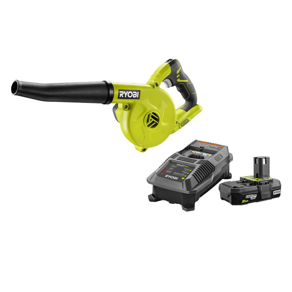 Ryobi 18-Volt ONE+Cordless Compact Workshop Blower with 2.0 Ah Battery and Charger Kit