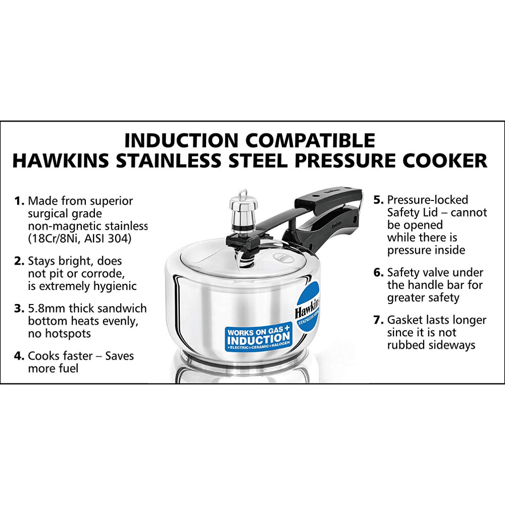 Hawkins Hss15 Stainless Steel Pressure Cooker 1 5 Liter Silver