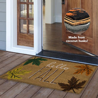 Briarwood Lane Hello Fall Coir Doormat Leaves Natural Fiber