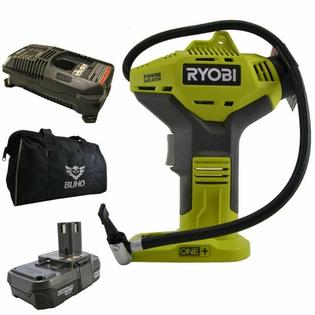 Ryobi P737 Portable Power Inflator With P118 Charger P102 Lithium Ion Battery