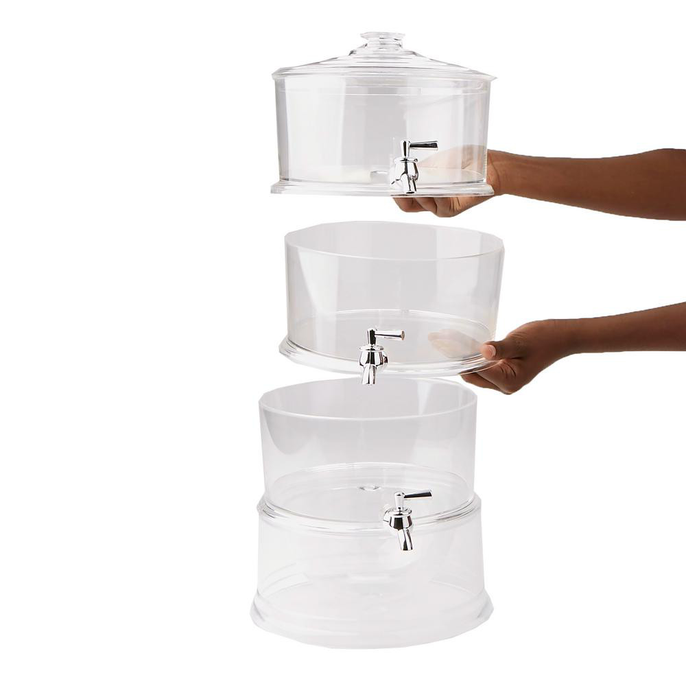 Mind Reader 3 Gal Clear Plastic Beverage Dispenser With Ice Bottom 3 Tier Stackable Drink