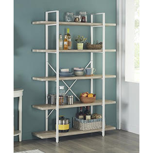 Homissue 5 Shelf Modern Style Bookshelf Light Oak Shelves And