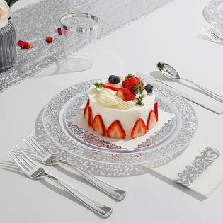 Iooooo Decorative Plastic Plate Set Silver Color Wedding