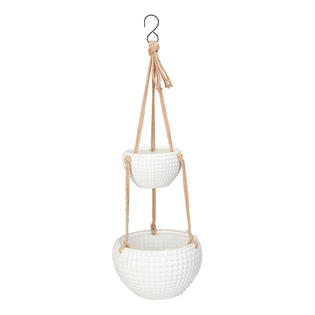 Better Homes Gardens White Embossed Dots 2 Tier Ceramic Pots