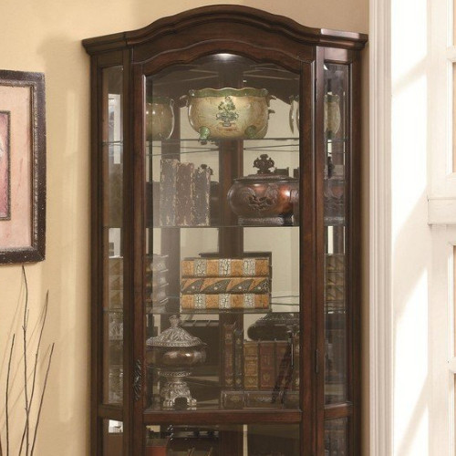 Rich Brown Curio Cabinet Living Dining Room Corner China Accent