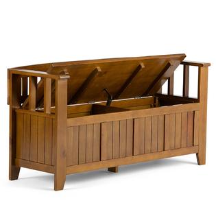 Entry Hall Way Storage Bench Shoe Organizer Wood Seat Lt Brown