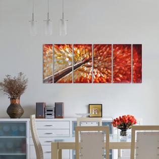 Large Metal 3d Wall Art 6 Panel Handcraft Tree Sunset Design Home Office Decor