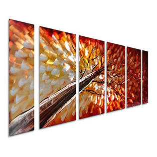 Large Metal 3d Wall Art 6 Panel Handcraft Tree Sunset Design Home Office Decor