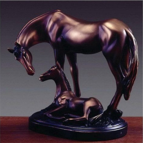 Equestrian Mom Baby Horse Sculpture Home Decor Statue Mare Foal