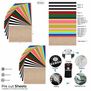 Jandjpackaging Htv Heat Transfer Vinyl Iron On Sheets For Cricut Silhouette Cameo T Shirts 25pk