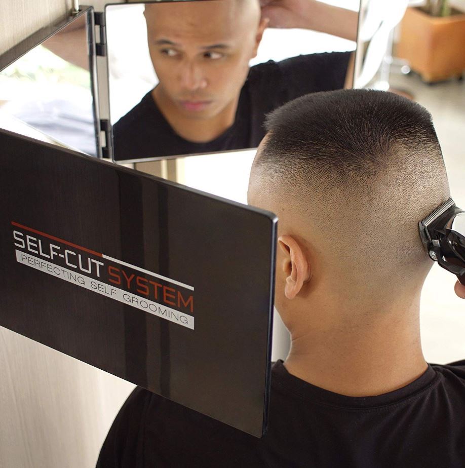 SELF-CUT SYSTEM Three Way Mirror Self Cut Hair Men Trifold Personal Bathroom Haircut Wall Mount SELF-CUT SYSTEM Three Way Mirror Self Cut Hair Men Trifold Personal Bathroom Haircut Wall Mount