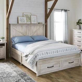 Better Homes Gardens Rustic White Modern Farmhouse Queen Platform Bed Frame With Storage Drawers New Better Homes Gardens Rustic White, Farmhouse Bed Frame With Drawers