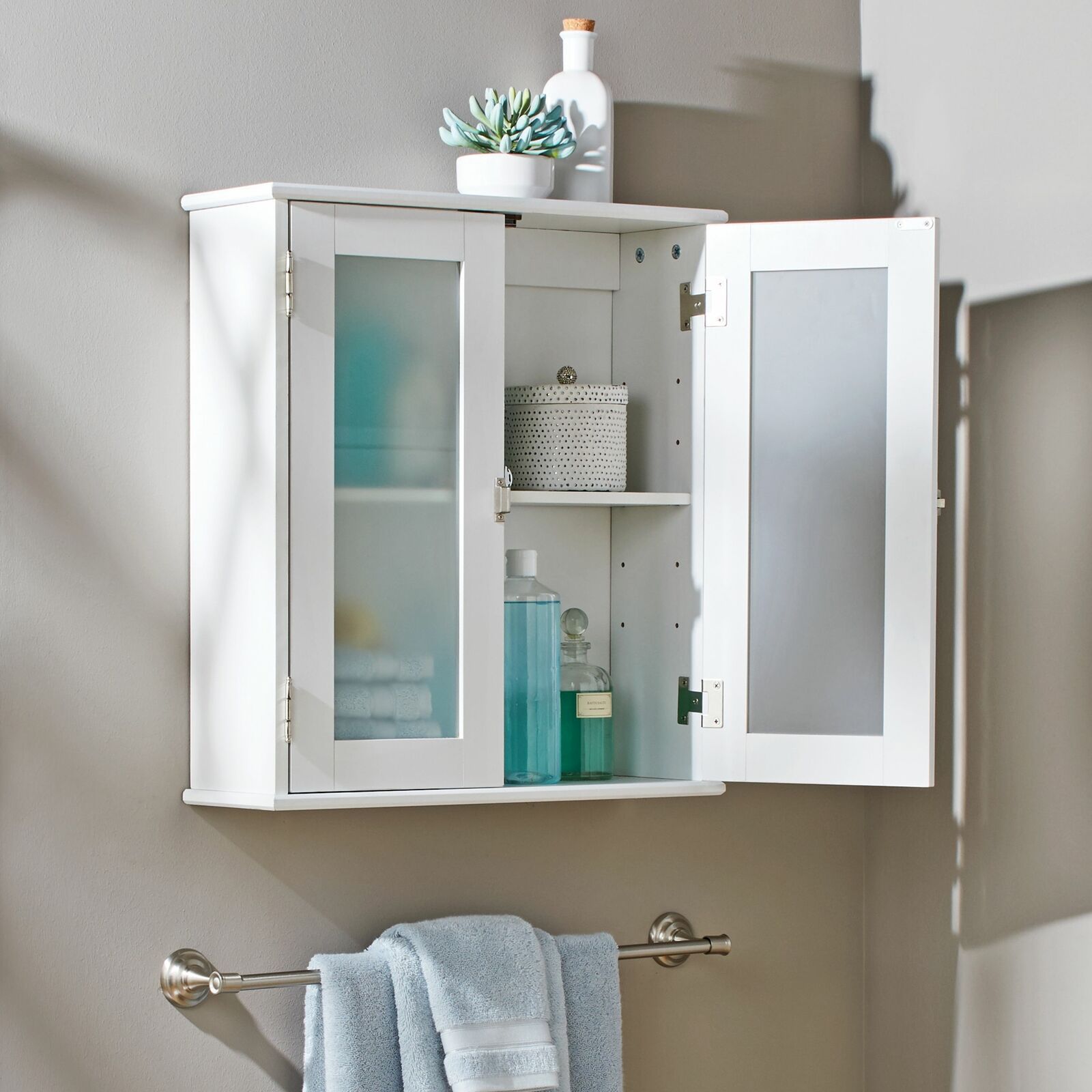 Better Homes Gardens White Bathroom Storage Cabinet 2 Glass