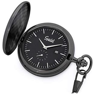 Speidel Pocket Watches Classic Brushed Satin Black Engravable With 14 Chain Dial Date