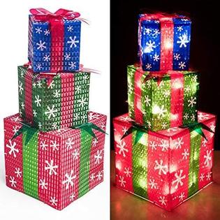 Prextex Lighted Christmas Gift Box Decorations Xmas Present Boxes 3 Pcs S M L New