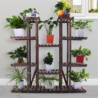 Unho Drl1775wa 17 Pot Multi Tier Wooden Plant Stand Bonsai Display Flower Shelf Outdoor Indoor