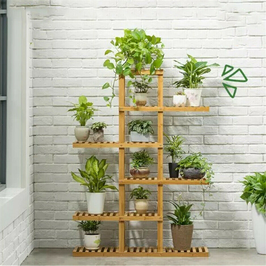 Unho Lbgp1205wa Flower Rack Wood Plant Stand 7 Wood Shelves 11 Pots Bonsai Display Shelf Indoor