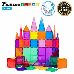 Picasso Tiles Building Toys Tiles 60 Piece Magnet Building Tiles Clear Magnetic 3d Building