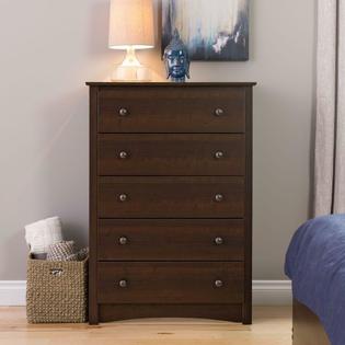 Prepac 5 Drawer Dresser Chest Espresso Wood Bedroom Furniture