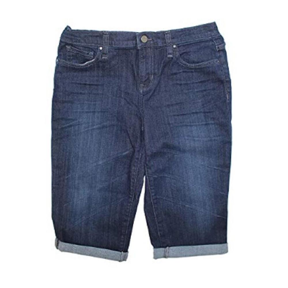 DKNY Jeans Women's Cuffed Stretch Denim Bermuda Shorts Dark Blue