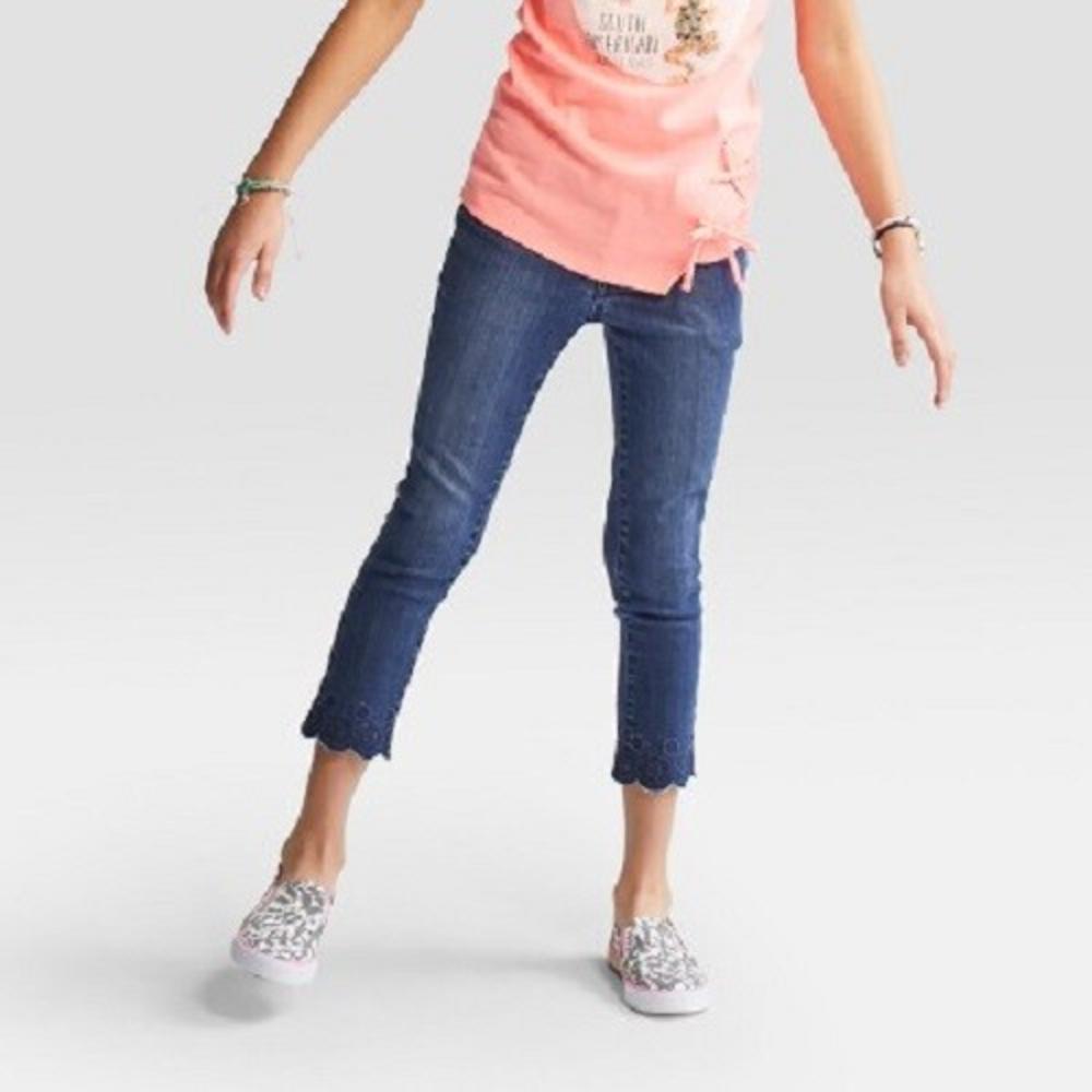 Jack Cat Cat Jack Girls Super Skinny Cropped Jeans Embroidery Dark Wash 6 7 6x 14 T22