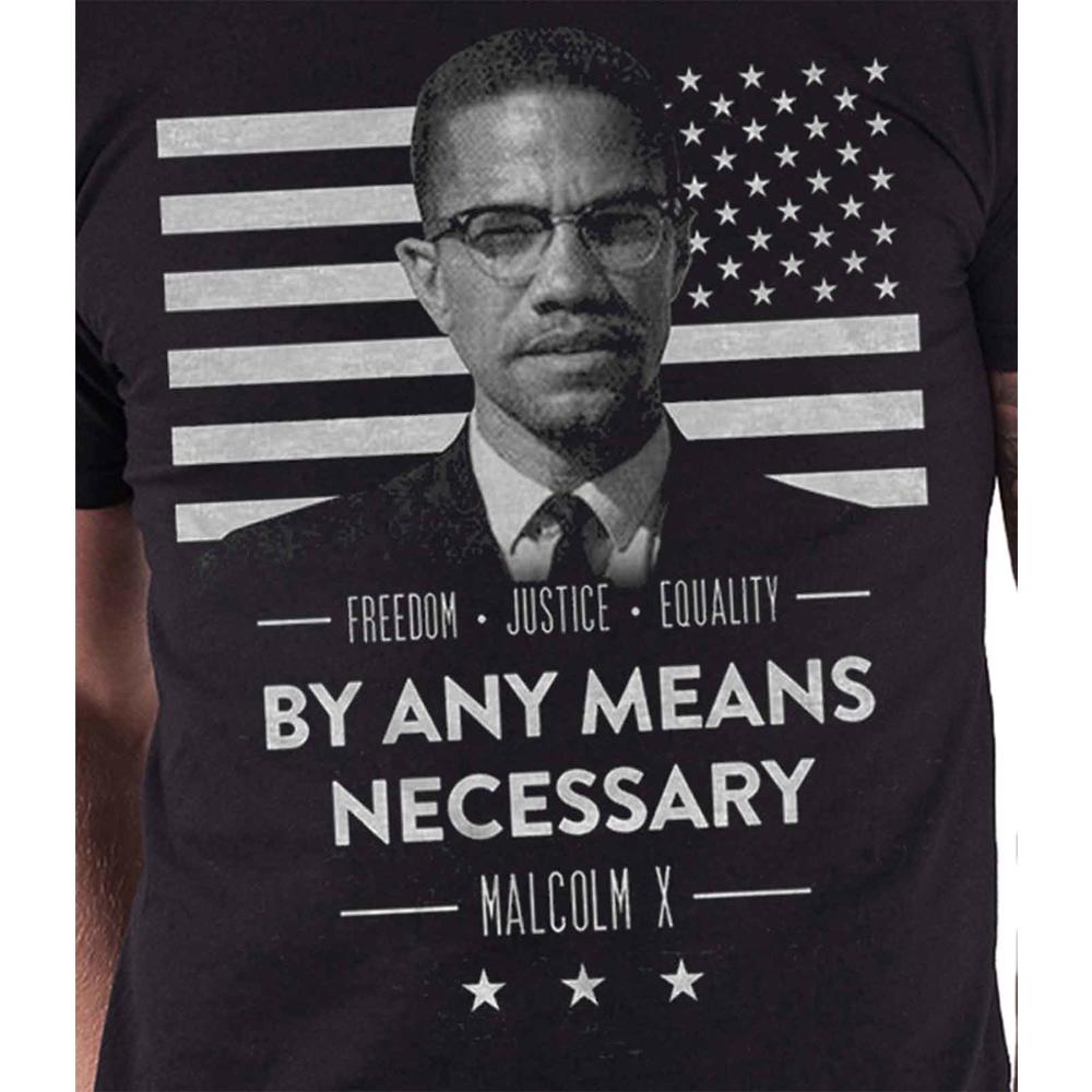 Malcolm X T Shirt By Any Means Necessary Freedom Flag Official Mens New Black