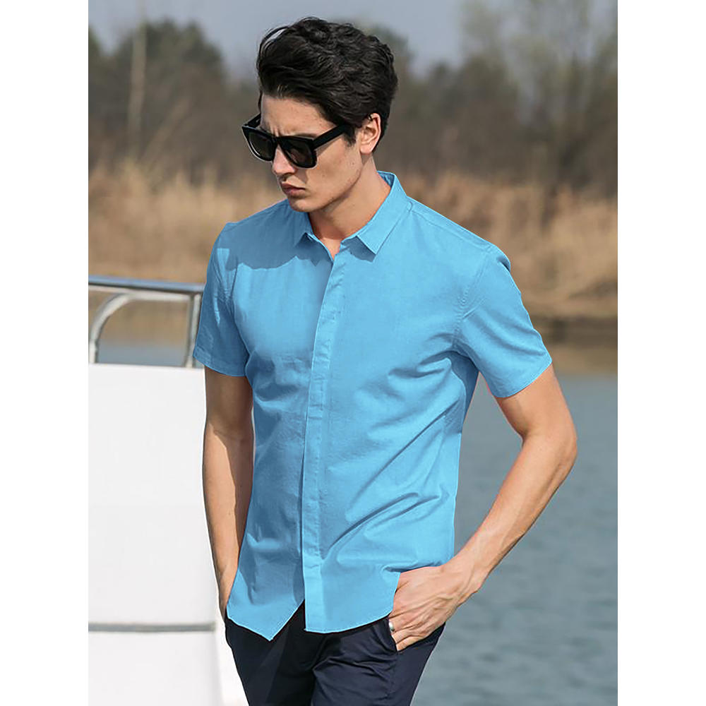 Hat and Beyond Mens Premium Short Sleeve Dress Shirt Slim Fit Button Front Solid Classic Casual Modern Shirt