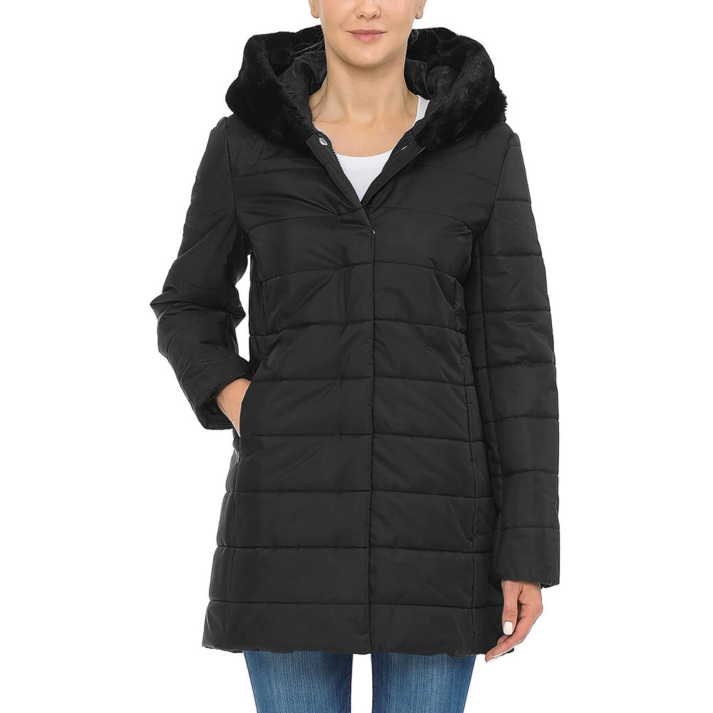 Hat and Beyond Womens Premium Lightweight Puffer Jacket Winter Fur Coat Alternative Down Outerwear with Plush Lined Hood