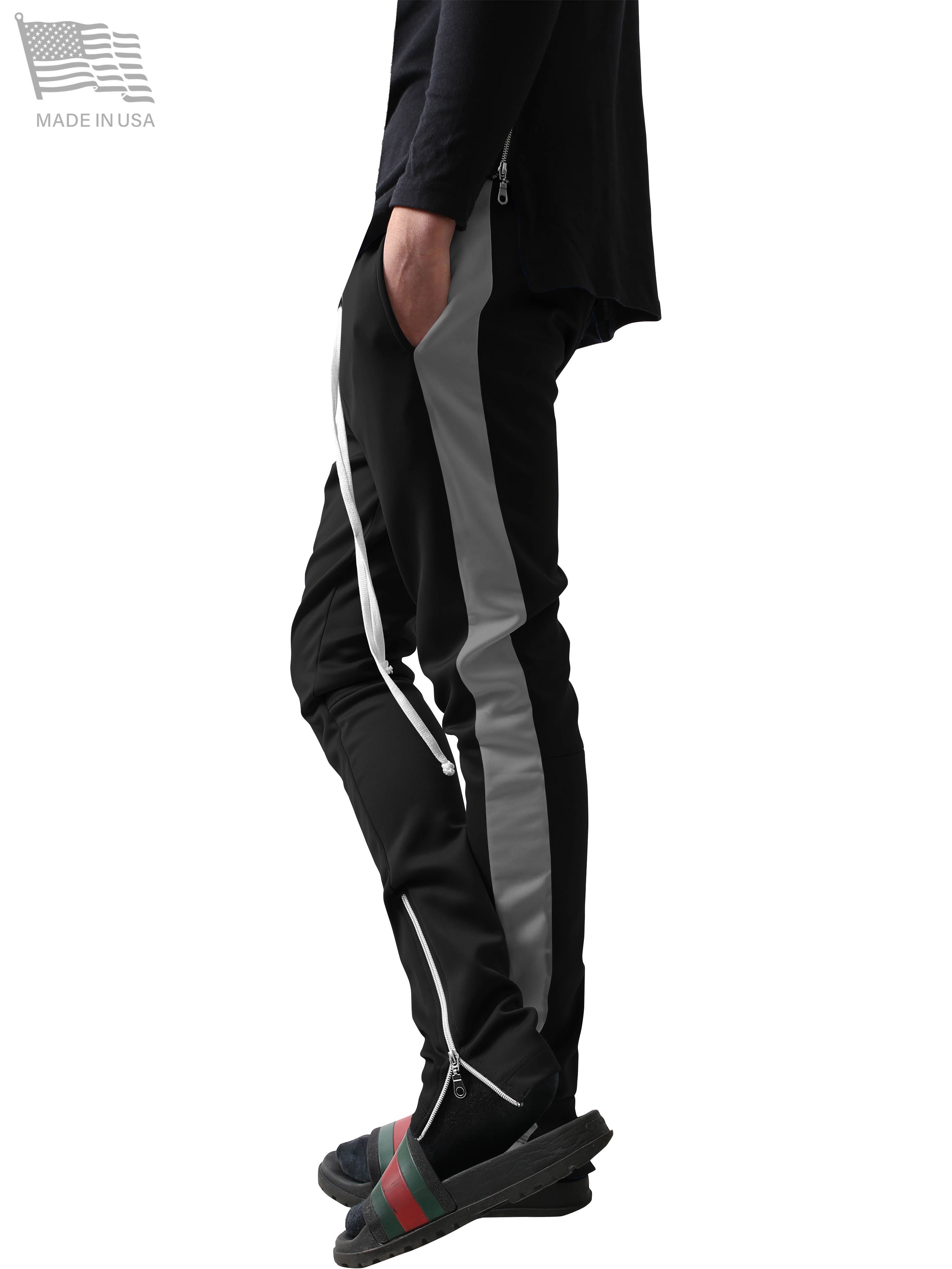 Hat and Beyond Mens Premium Track Pants Made in USA Two Tone Stripe with Ankle Zipper Hip Hop Streetwear
