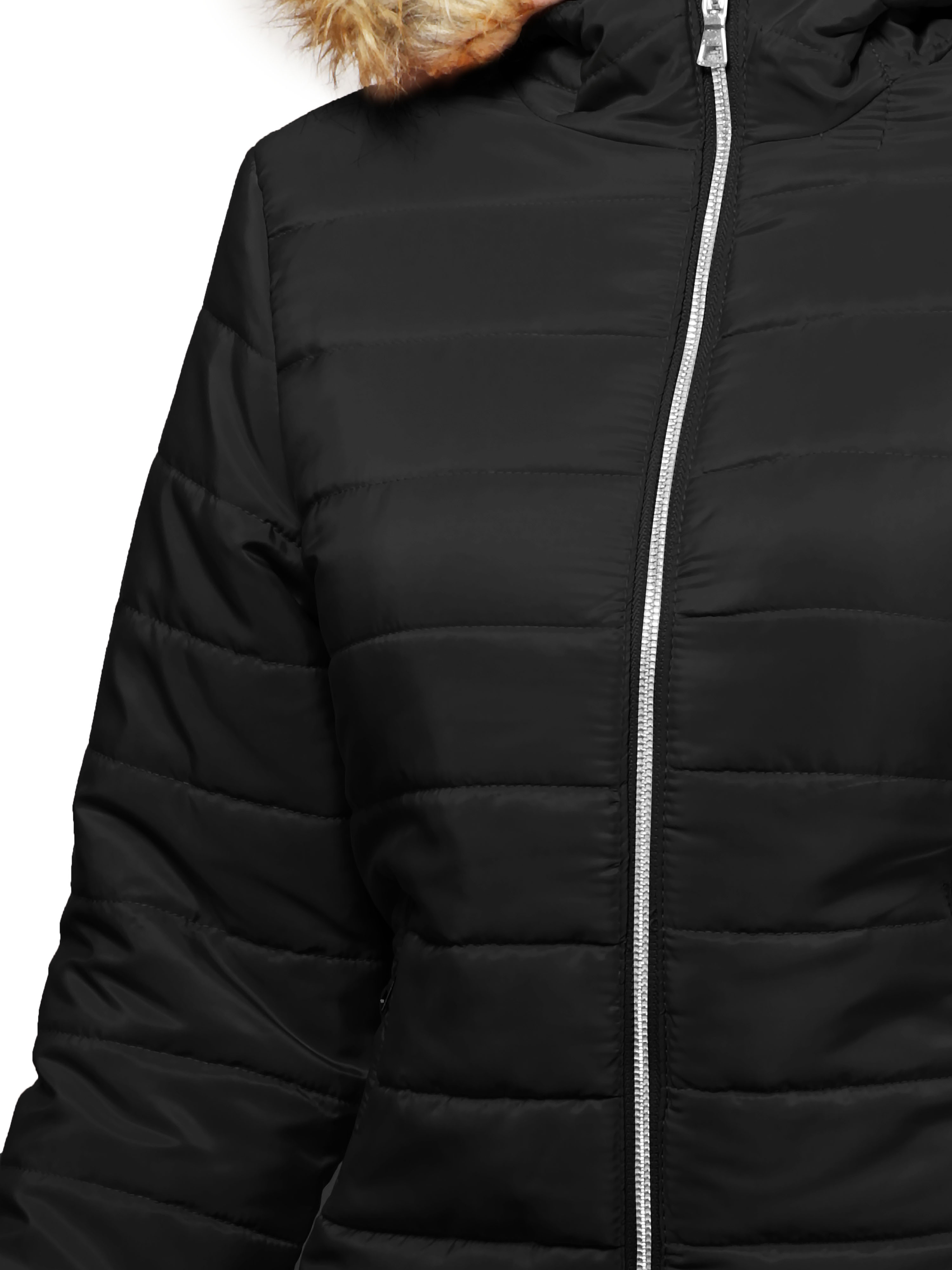 Hat and Beyond Womens Premium Lightweight Puffer Jacket with Detachable Fur Hood Padded Outerwear