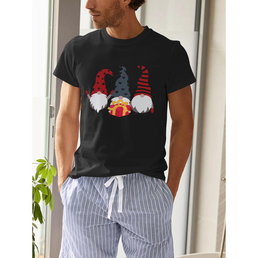 Hat and Beyond Mens Festive Winter Holidays Gnome Christmas Gift Digital Print Short Sleeve Crew Neck Tees