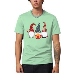 Hat and Beyond Mens Festive Winter Holidays Gnome Christmas Gift Digital Print Short Sleeve Crew Neck Tees