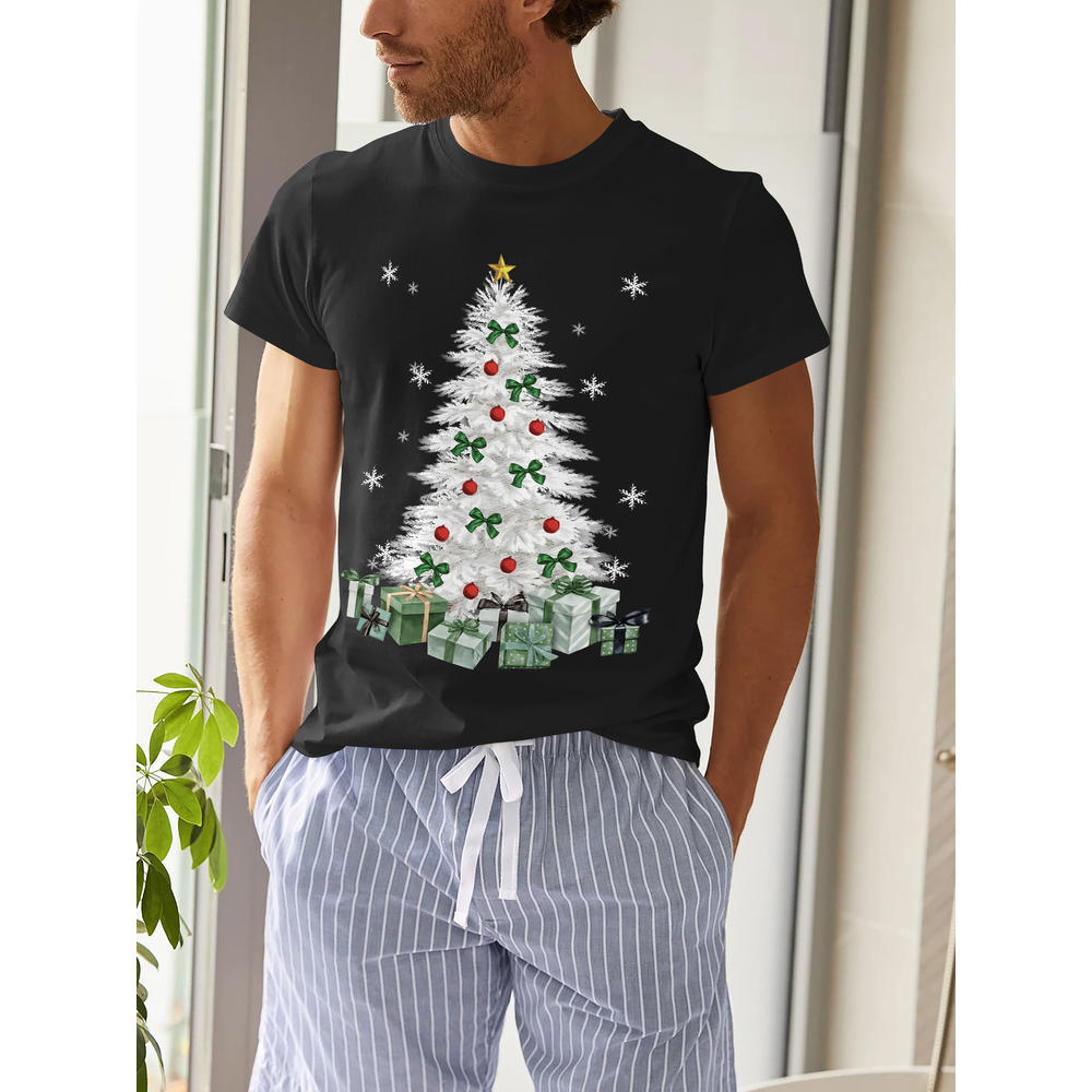 Hat and Beyond Mens Merry Sparkling Snow Christmas Tree Digitally Print Crew Neck Short Sleeve Tee Shirt