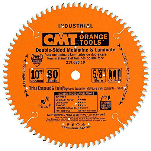 cmt 219.080.10 industrial sliding compound miter & radial saw blade, 10-inch x 80 teeth 4/30 atb+1tcg grind with 5/8-inch bore,