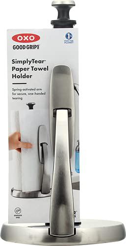 oxo good grips simplytear standing paper towel holder, brushed stainless steel