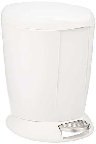 simplehuman 6 liter / 1.6 gallon compact plastic round bathroom step trash can, white plastic