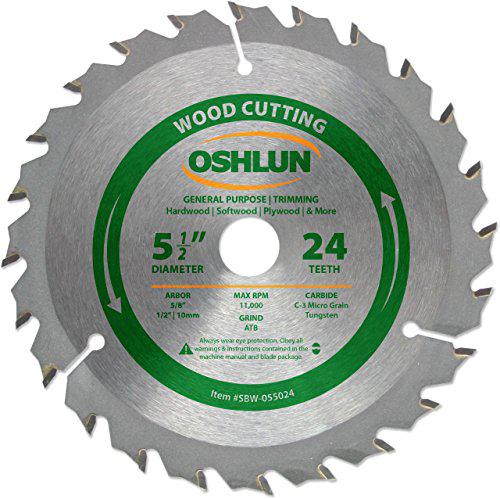 oshlun sbw-055024 5-1/2-inch 24 tooth atb general purpose and trimming saw blade with 5/8-inch arbor (1/2-inch and 10mm bushing