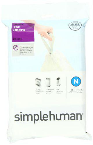 simplehuman custom fit trash can liner n, 45 liters / 12 gallons, 20-count (pack of 2)